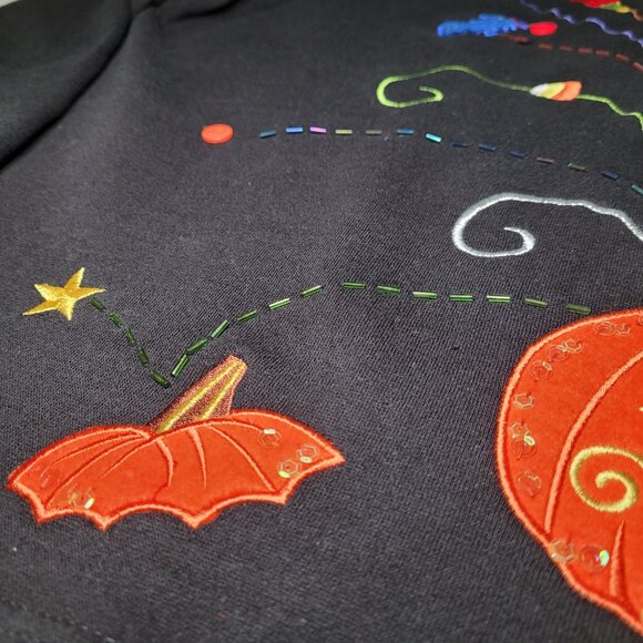 Vintage Y2K Halloween Sweater Pumpkin Black Orange Large Whimsigoth Spooky - Picture 4 of 11